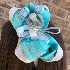 Blue and gold headband and bow bundle